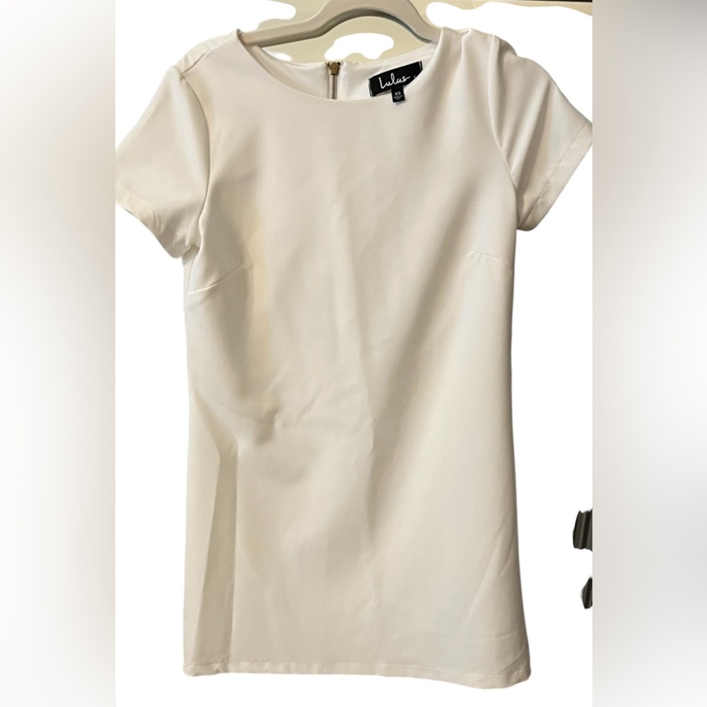 Lulu’s Ivory White Short‎ Sleeve Shift Mini Dress XS |